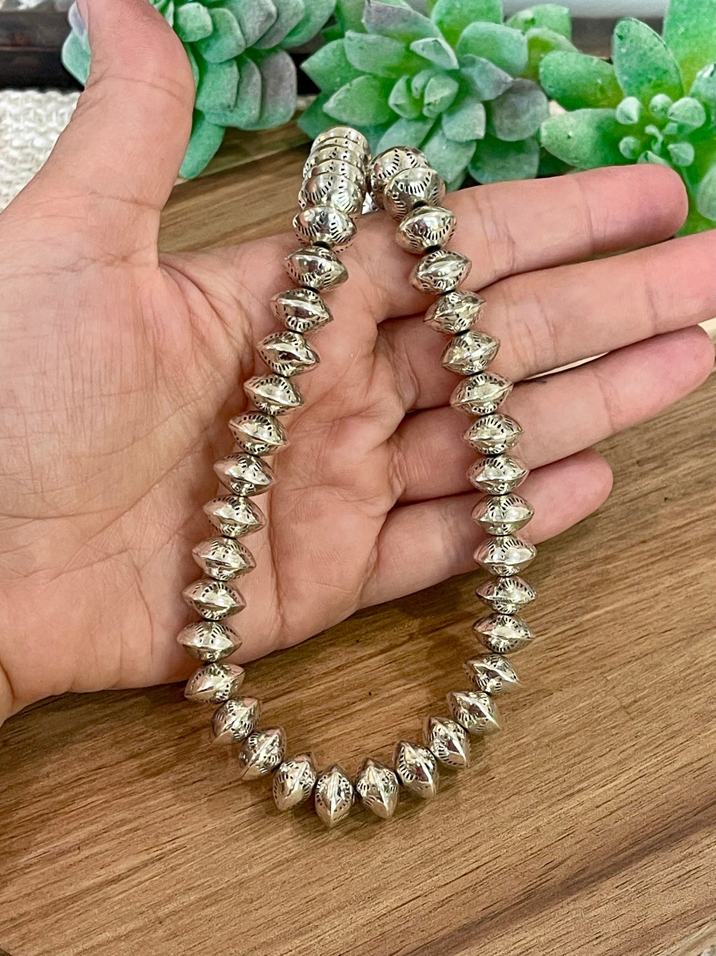 Handmade Sterling Silver 12 MM Beaded Necklace