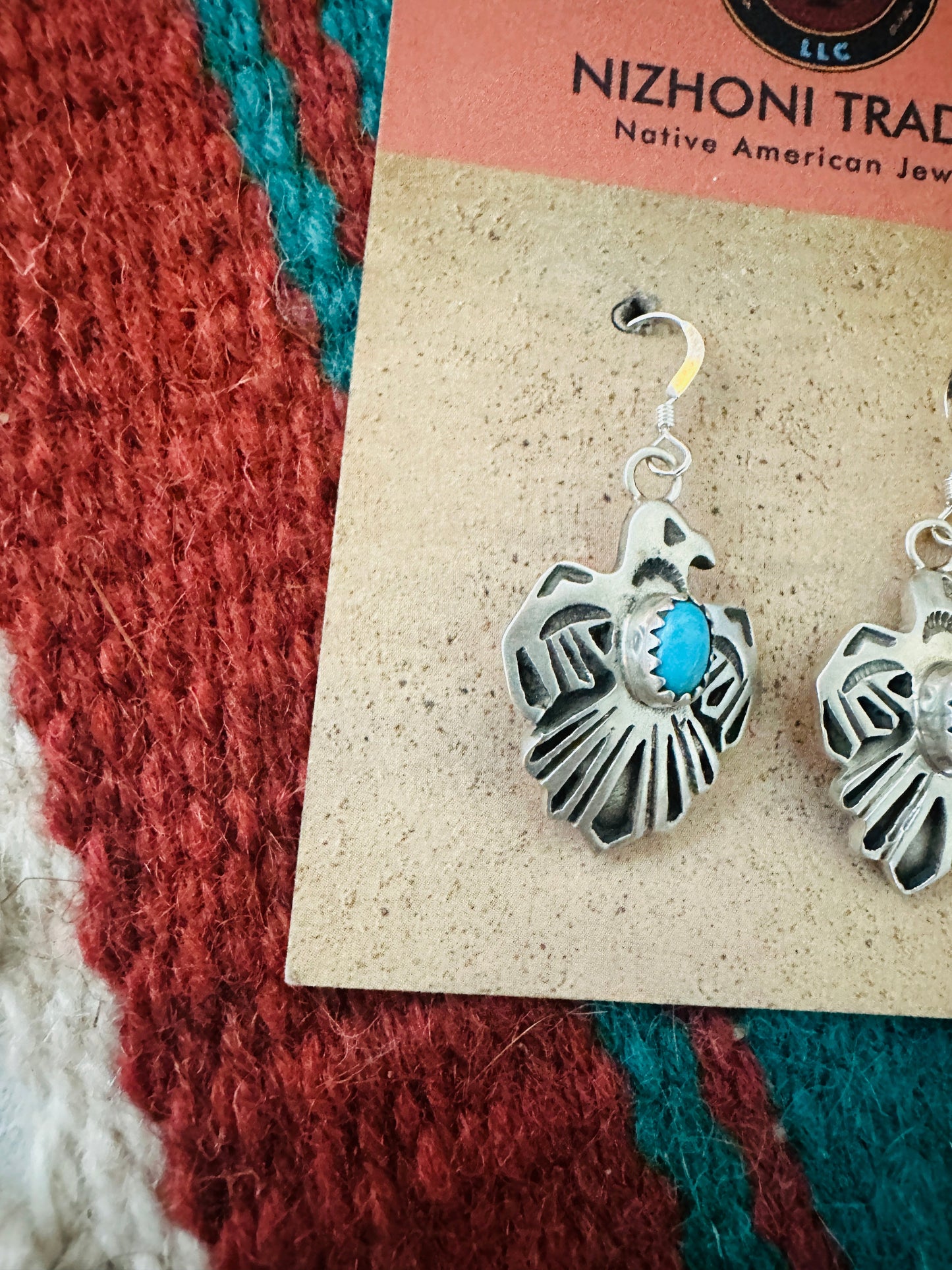 Handcrafted Sterling Silver & Turquoise Thunderbird Dangle Earrings