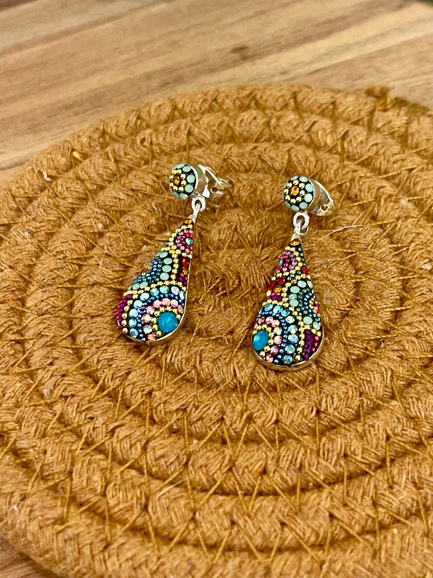 Handmade In Mexico Sterling Silver  , Multi Color Swarovski Crsytal Earrings