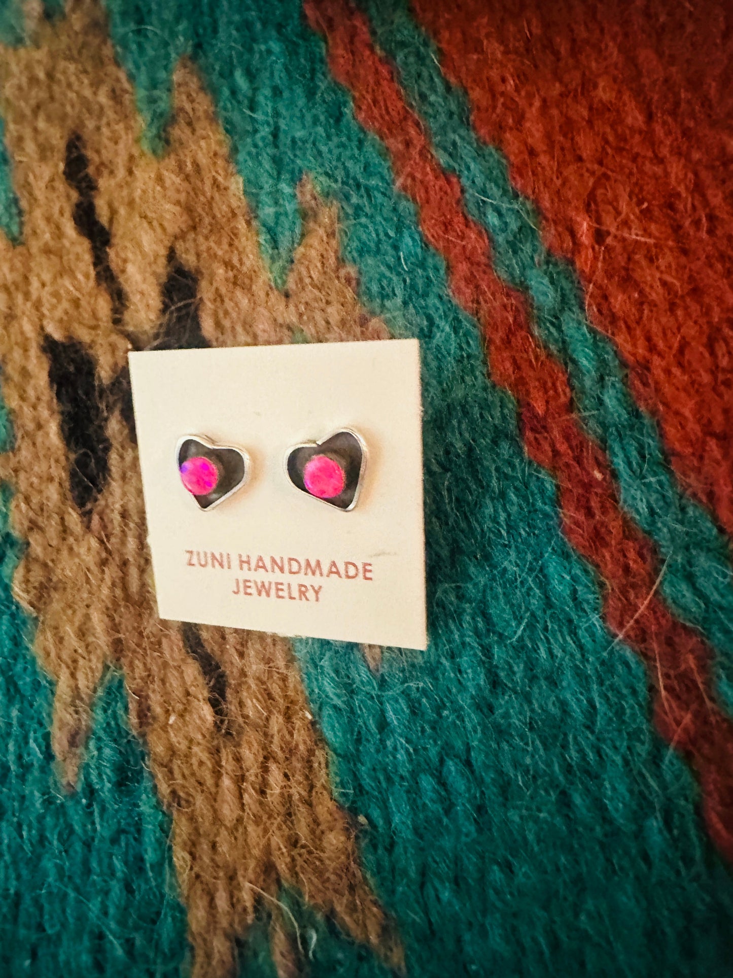 Handcrafted Sterling Silver & Pink Opal Stud Heart Earrings