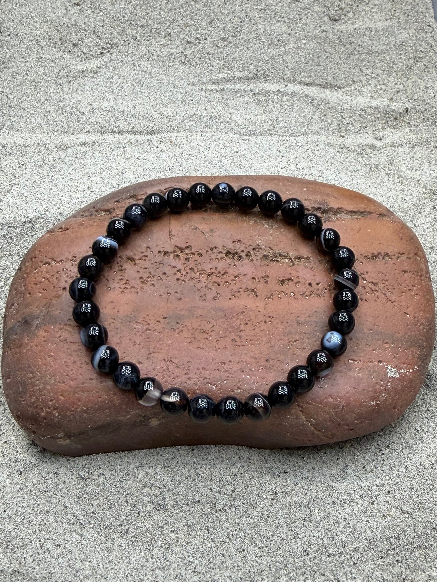 Black Banded Agate 4mm Beaded Stretch Bracelet