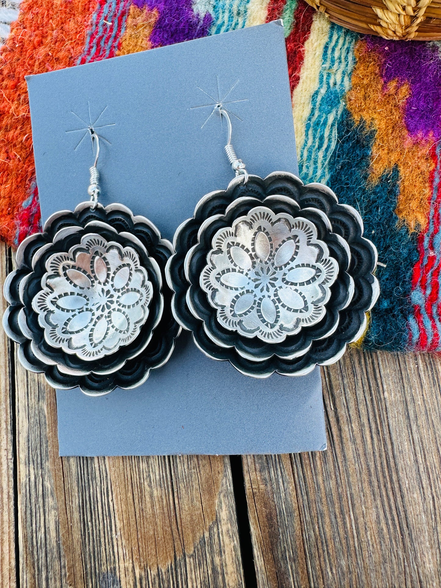 Handcrafted Sterling Silver Concho Dangle Earrings by Leander Tahe
