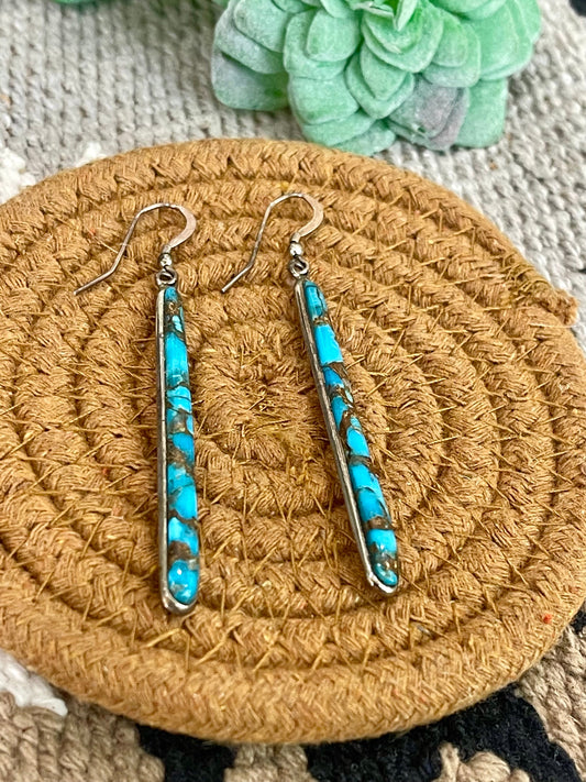 Vintage Handmade Faux Turquoise Dangle Earrings