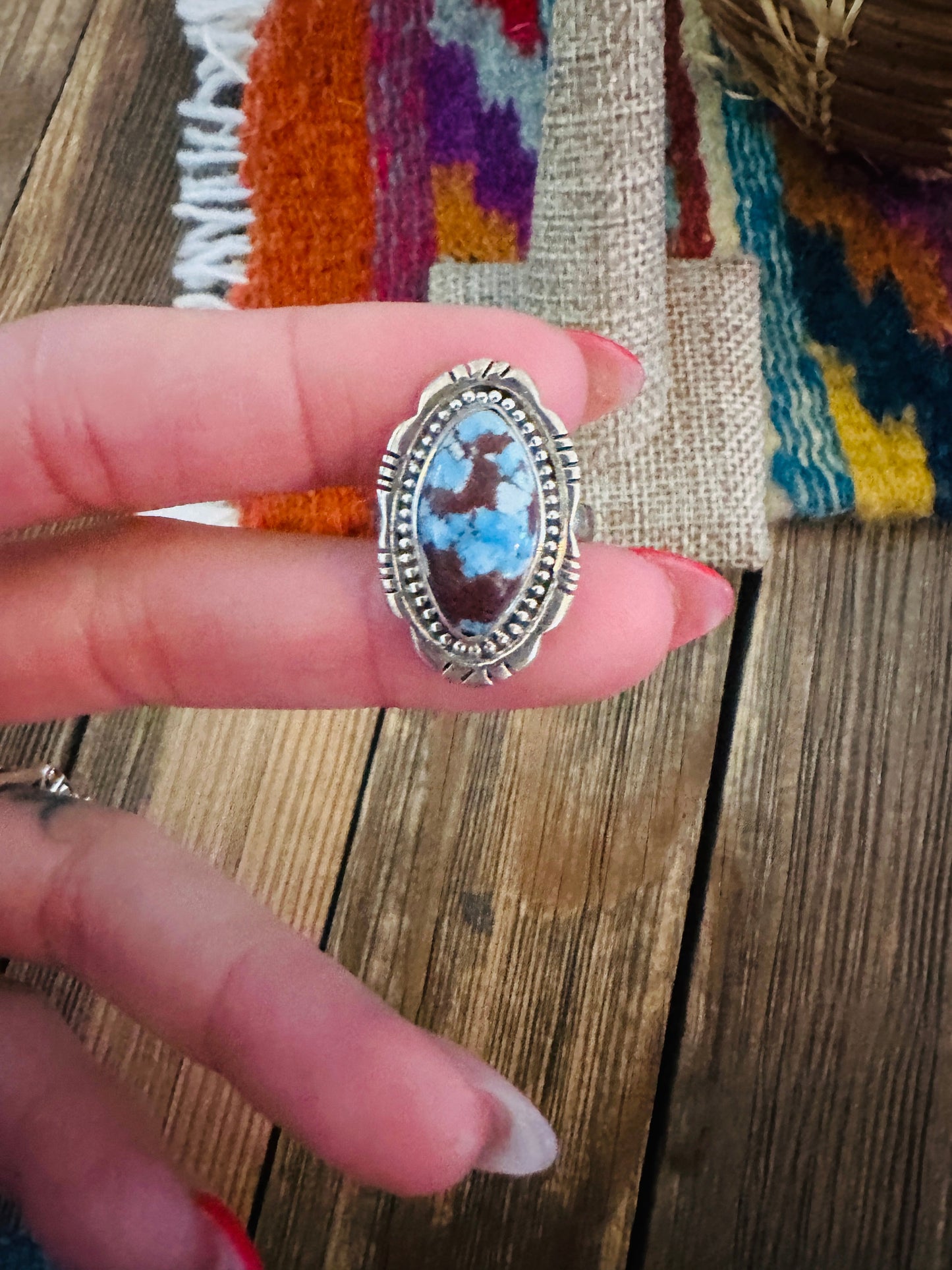 Handcrafted Golden Hills Turquoise & Sterling Silver Ring Size 5