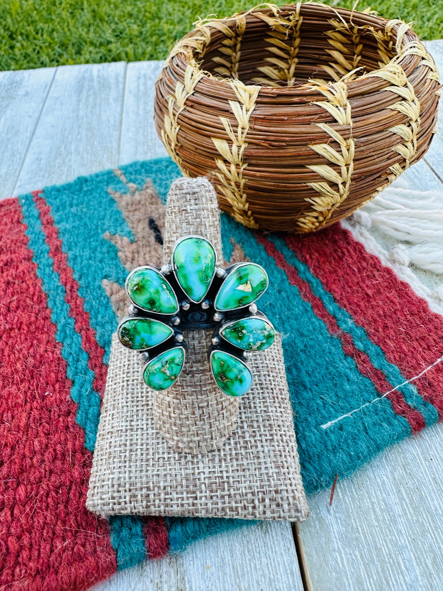 Sonoran Mountain Turquoise & Sterling Silver Adjustable Naja Ring by Russell Sam