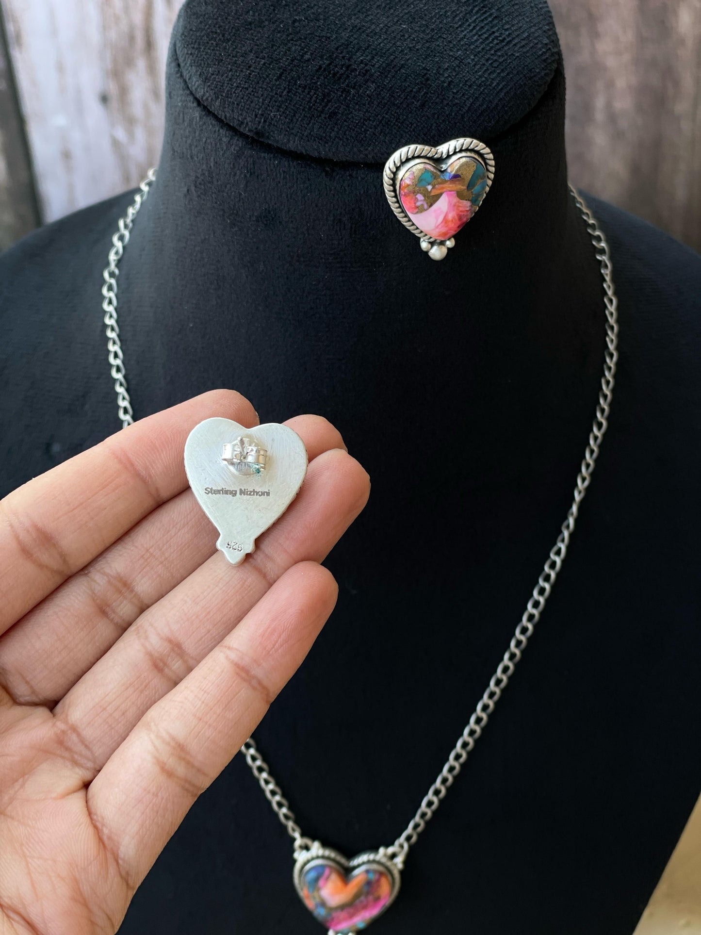 Handmade Sterling Silver & Pink Dream Mojave Necklace Set
