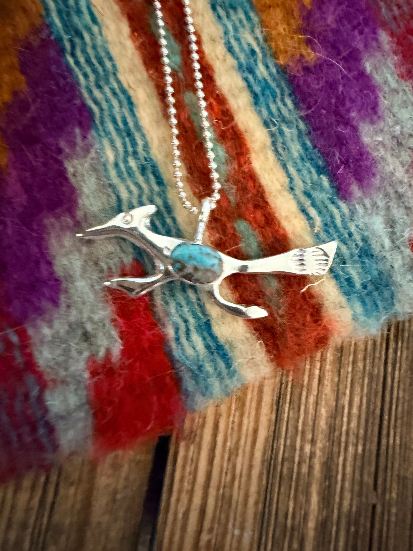 Handcrafted Sterling Silver & Turquoise Road Runner Pendant by Joseph Martinez