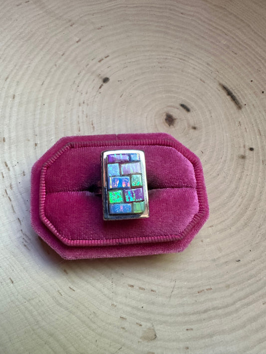 Handmade Multi Stone & Sterling Silver Rectangle Ring Size 6.5 Signed Nizhoni
