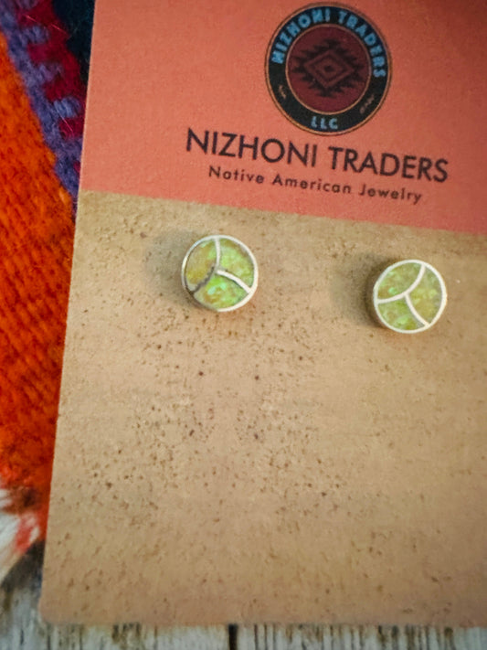 Handcrafted Yellow Opal & Sterling Silver Inlay Stud Earrings