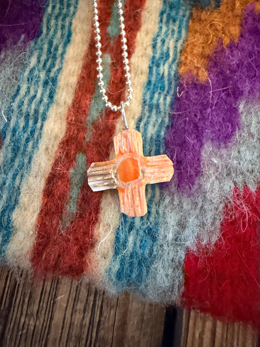Hand Carved Spice Cross Pendant