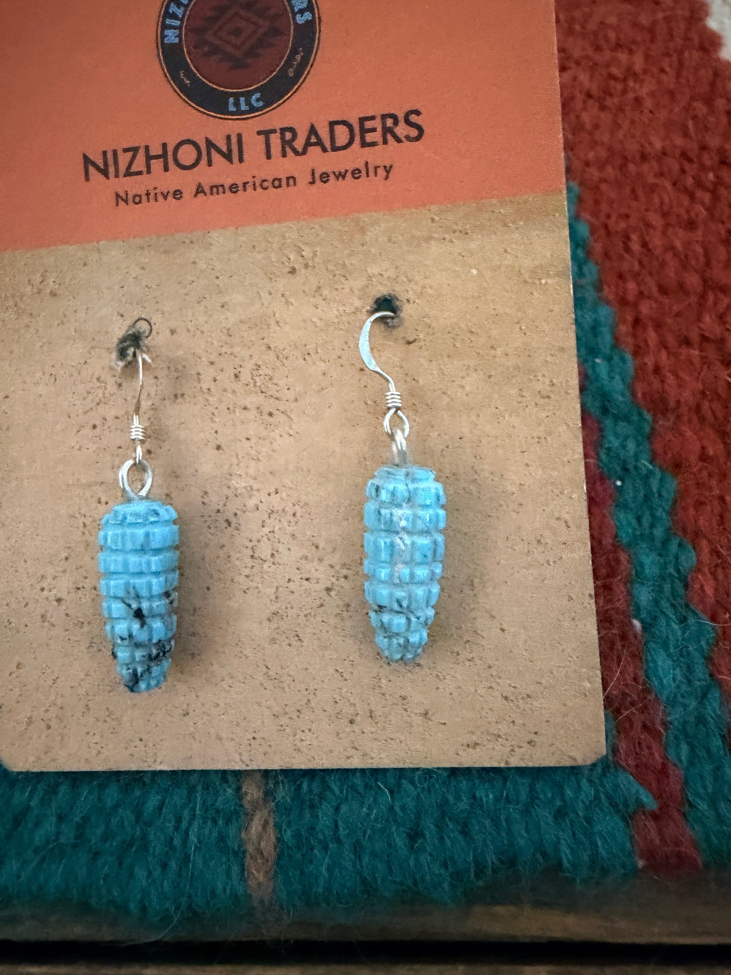 Hand Carved Turquoise Corn Dangle Earrings by Daniel Aguilar