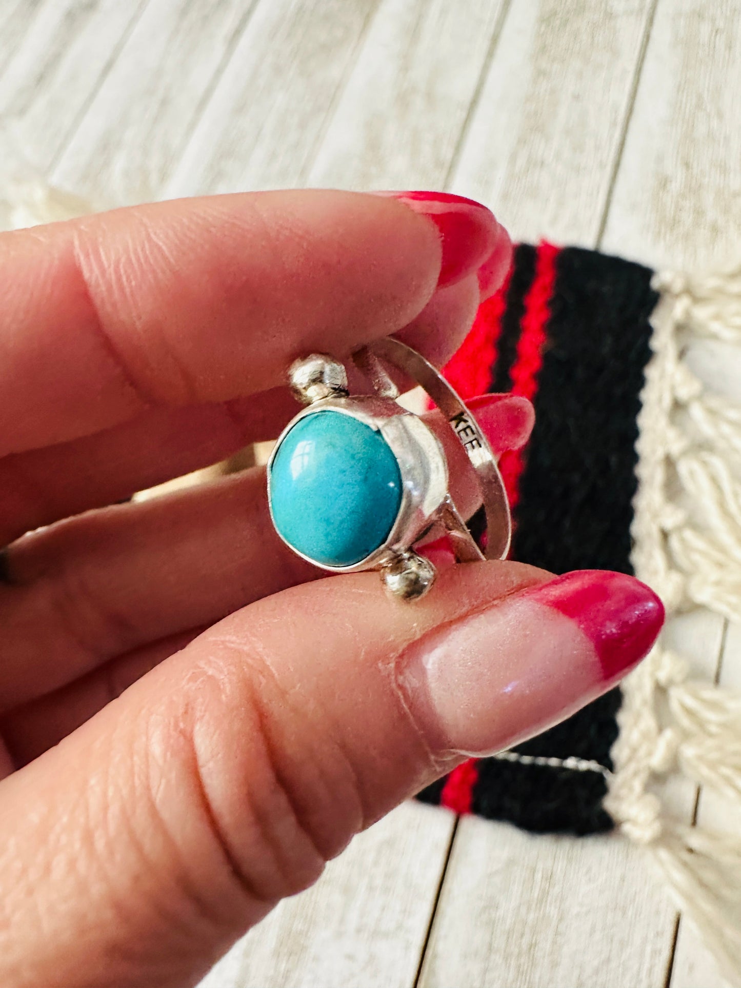Handcrafted Sterling Silver & Turquoise Ring Size 9
