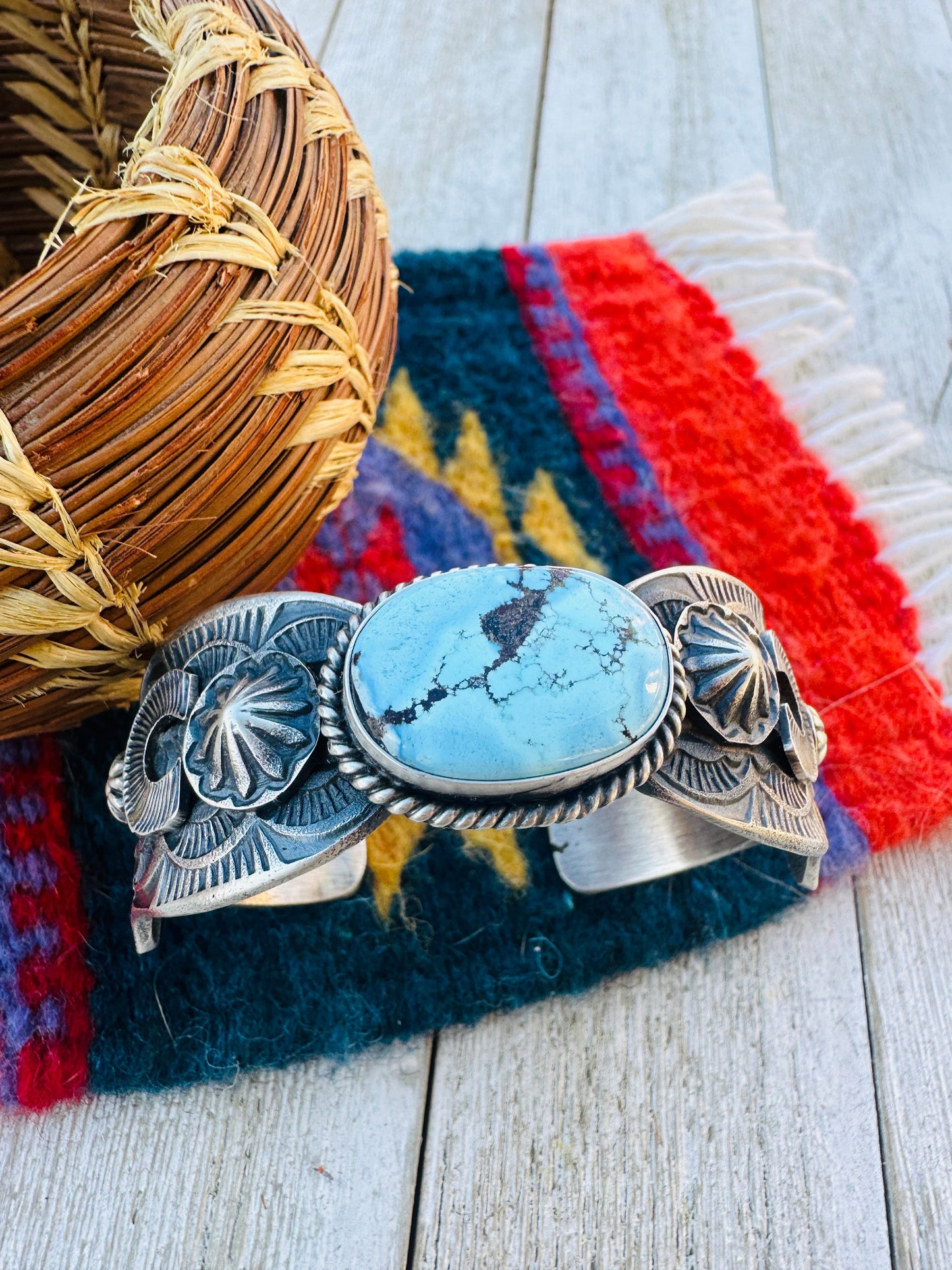 Handcrafted Turquoise & Sterling Silver Cuff Bracelet by Kevin Billah