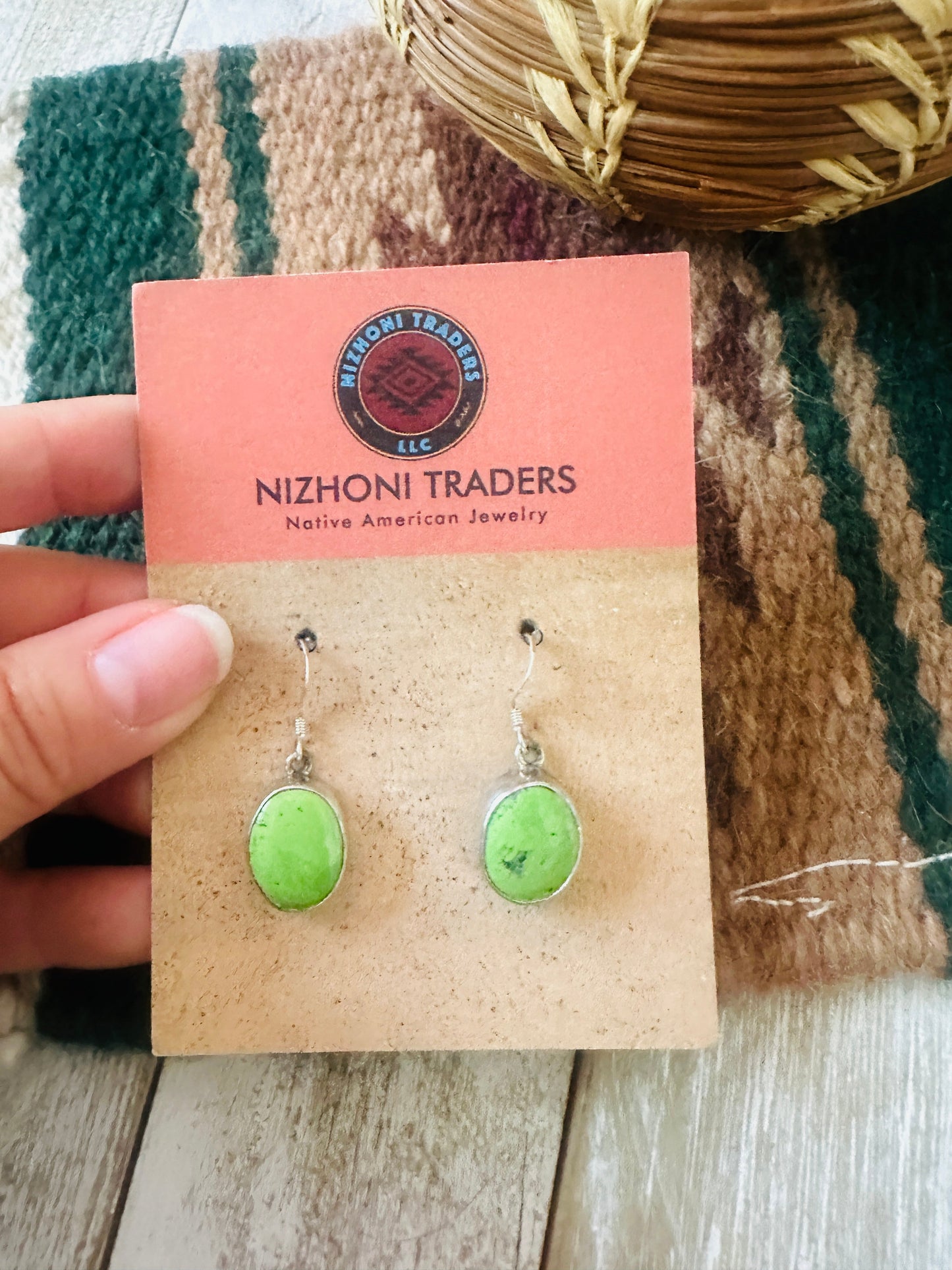 Handcrafted Green Turquoise & Sterling Silver Dangle Earrings