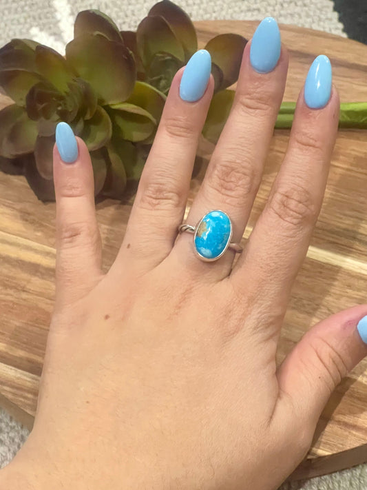 Handcrafted Turquoise & Sterling Silver Ring Size 7.25