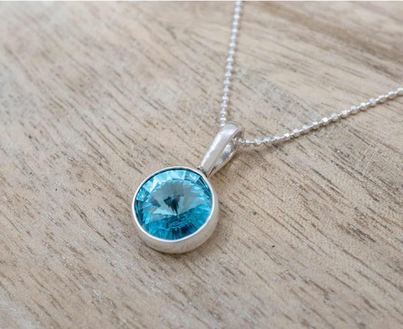 Light Blue Crystal Pendant Sterling Silver Necklace