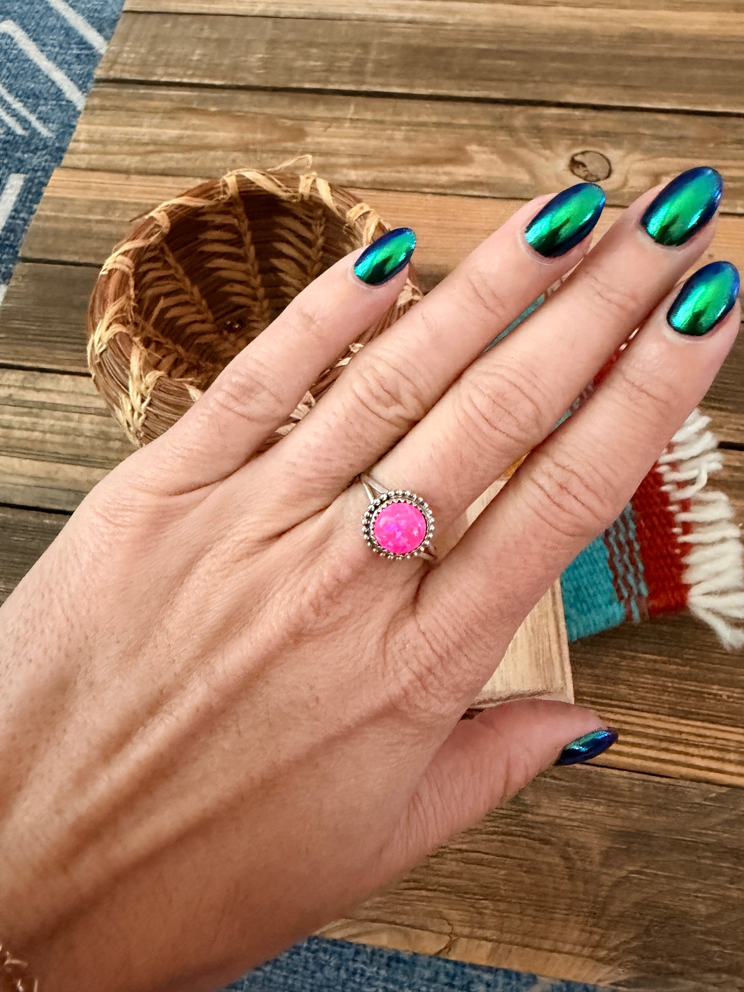 Handcrafted Hot Pink Opal & Sterling Silver Ring