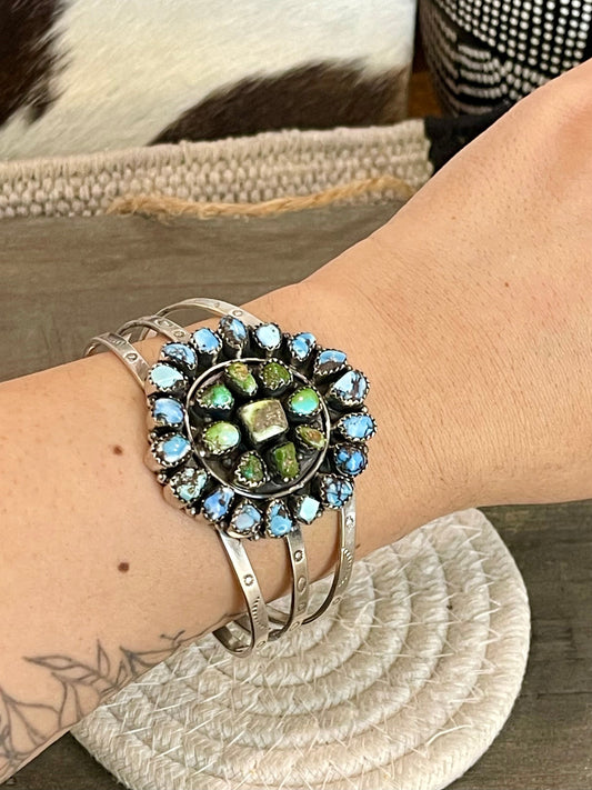 Beautiful Handmade Sterling Silver, Turquoise Multi Stone Cuff