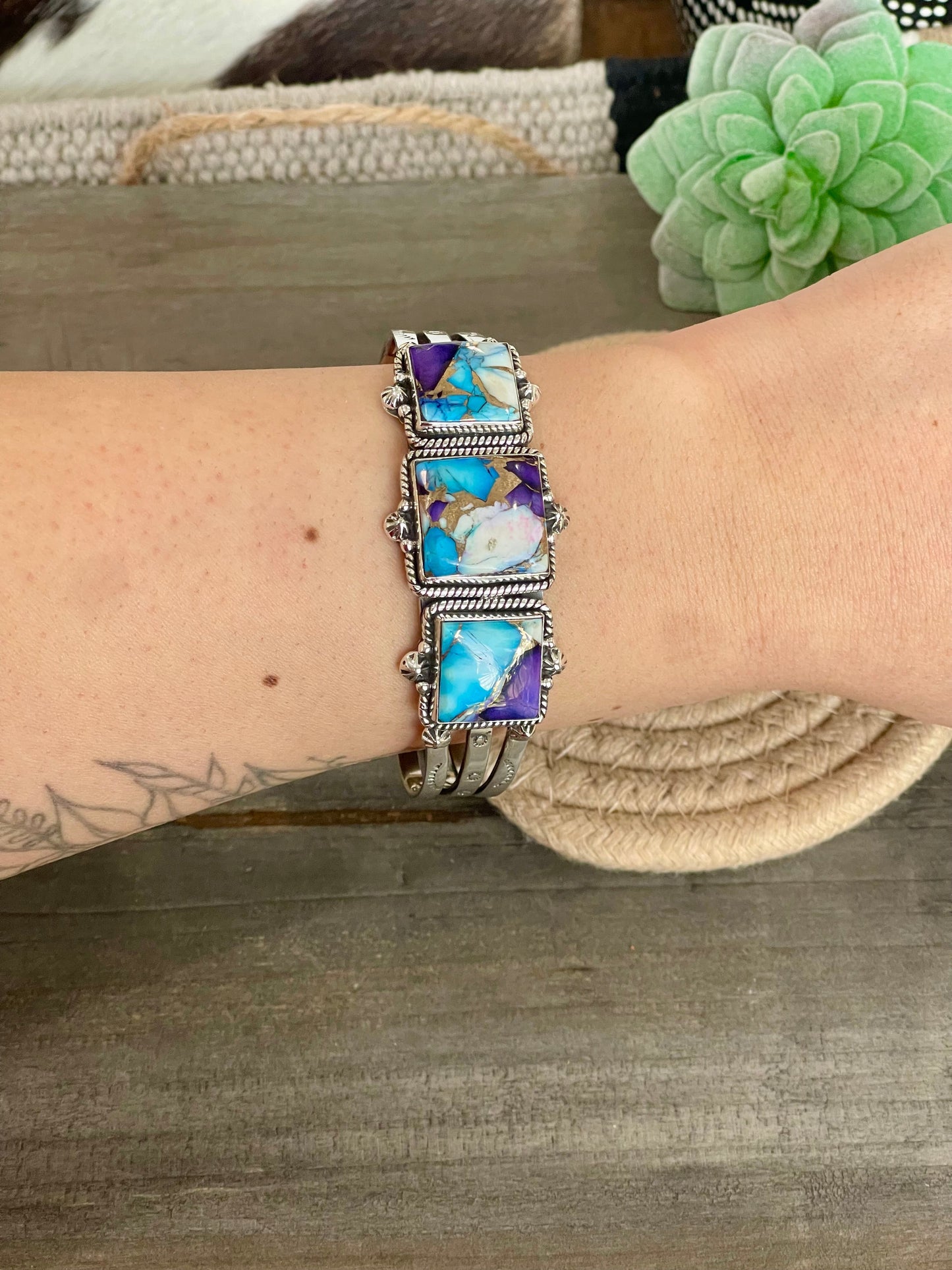 Handmade Sterling Silver Purple Kingman Mojave Adjustable  Cuff