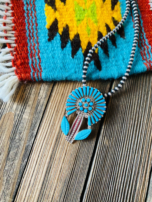 Handcrafted Sterling Silver & Turquoise Flower Pin/ Pendant