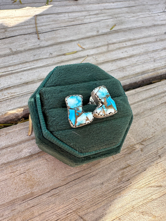 Golden Blue Mojave Sterling Silver Boot Earrings Handmade