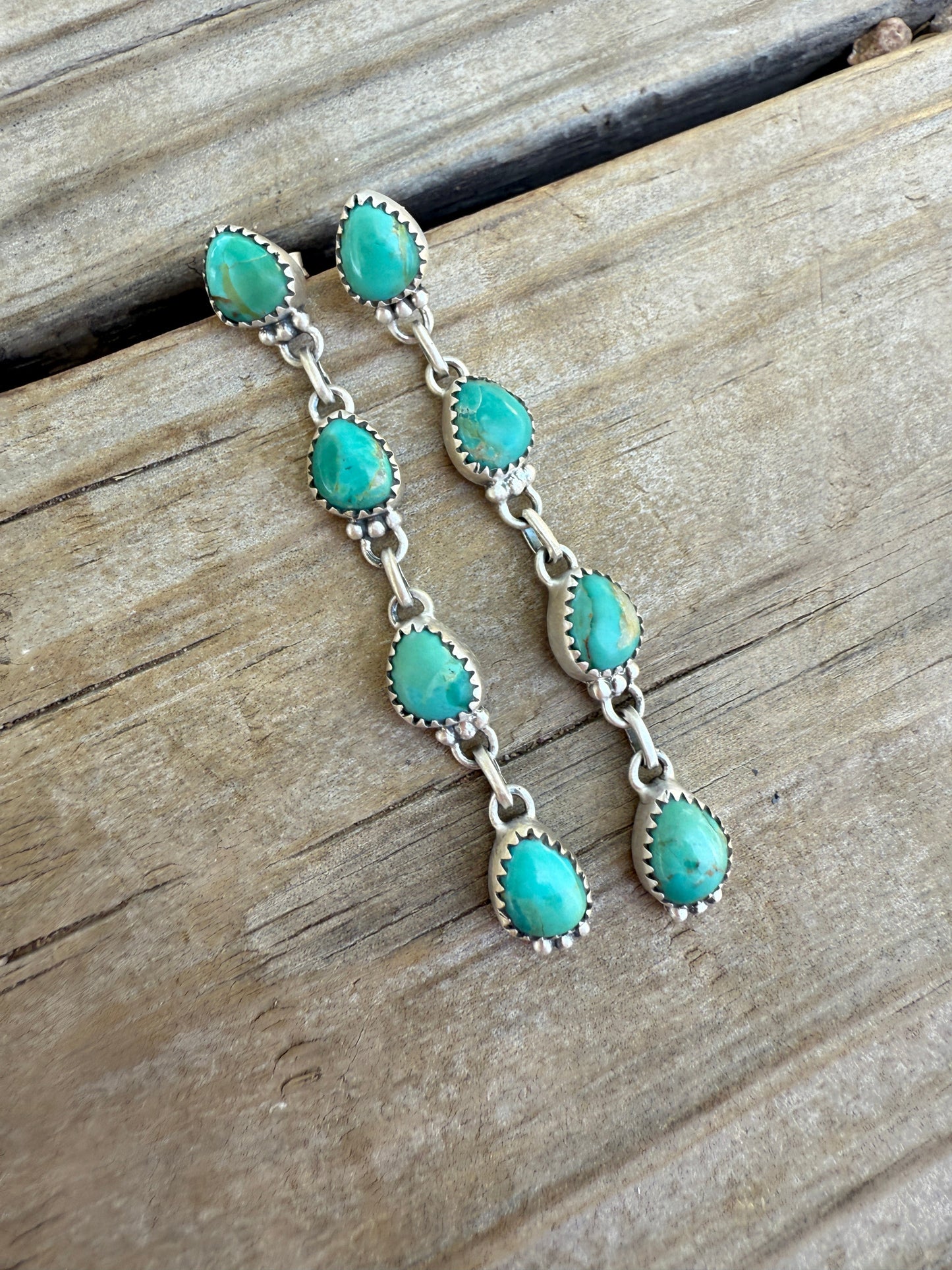 Handmade Sterling Silver Kingman Turquoise Dangle Earrings Signed Nizhoni 4 Stone