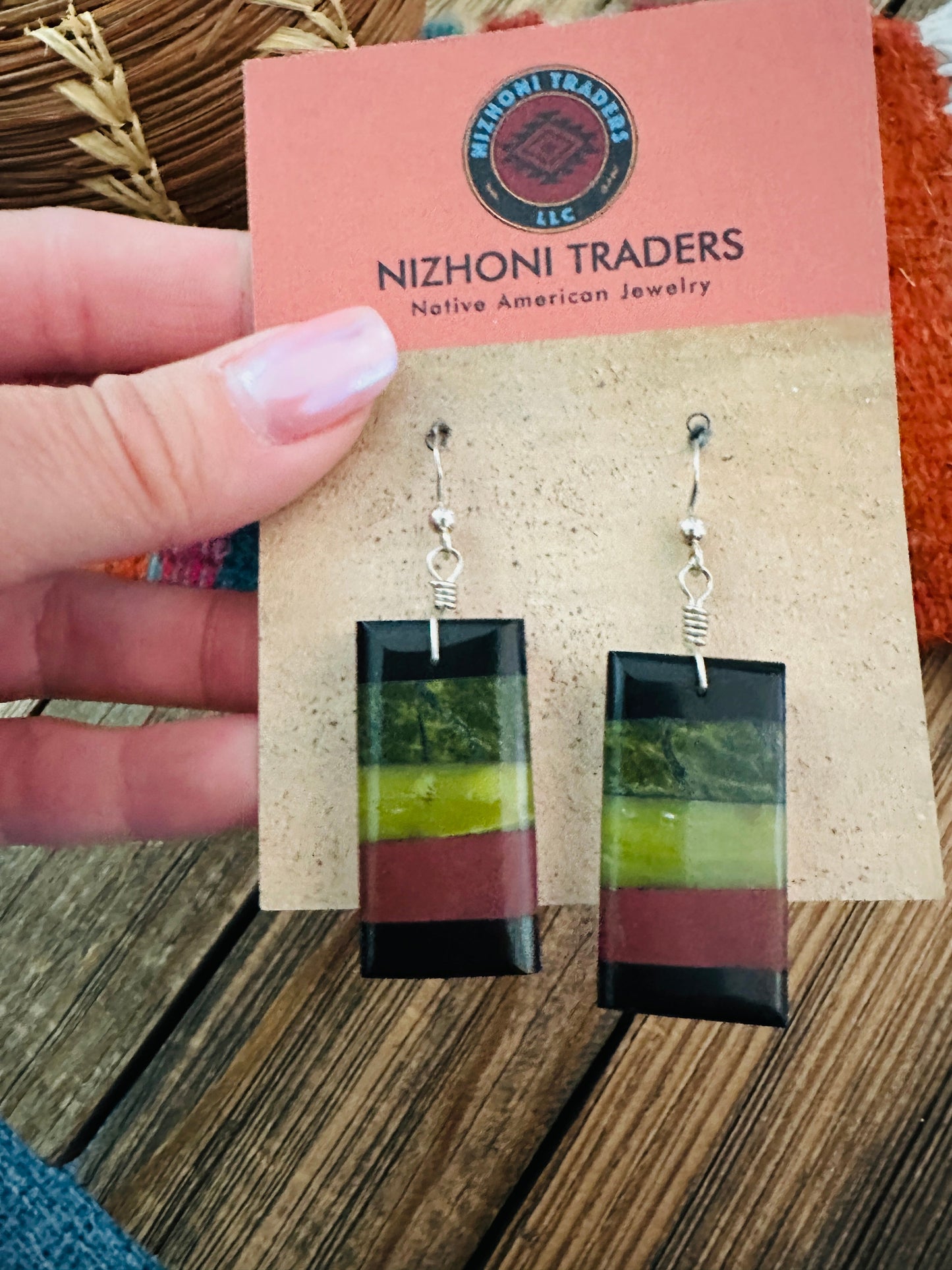 Handcrafted Multi Stone Inlay Slab Dangle Earrings