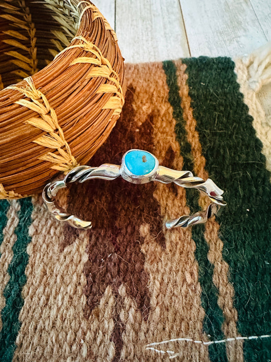 Handcrafted Turquoise & Twisted Sterling Silver Cuff Bracelet