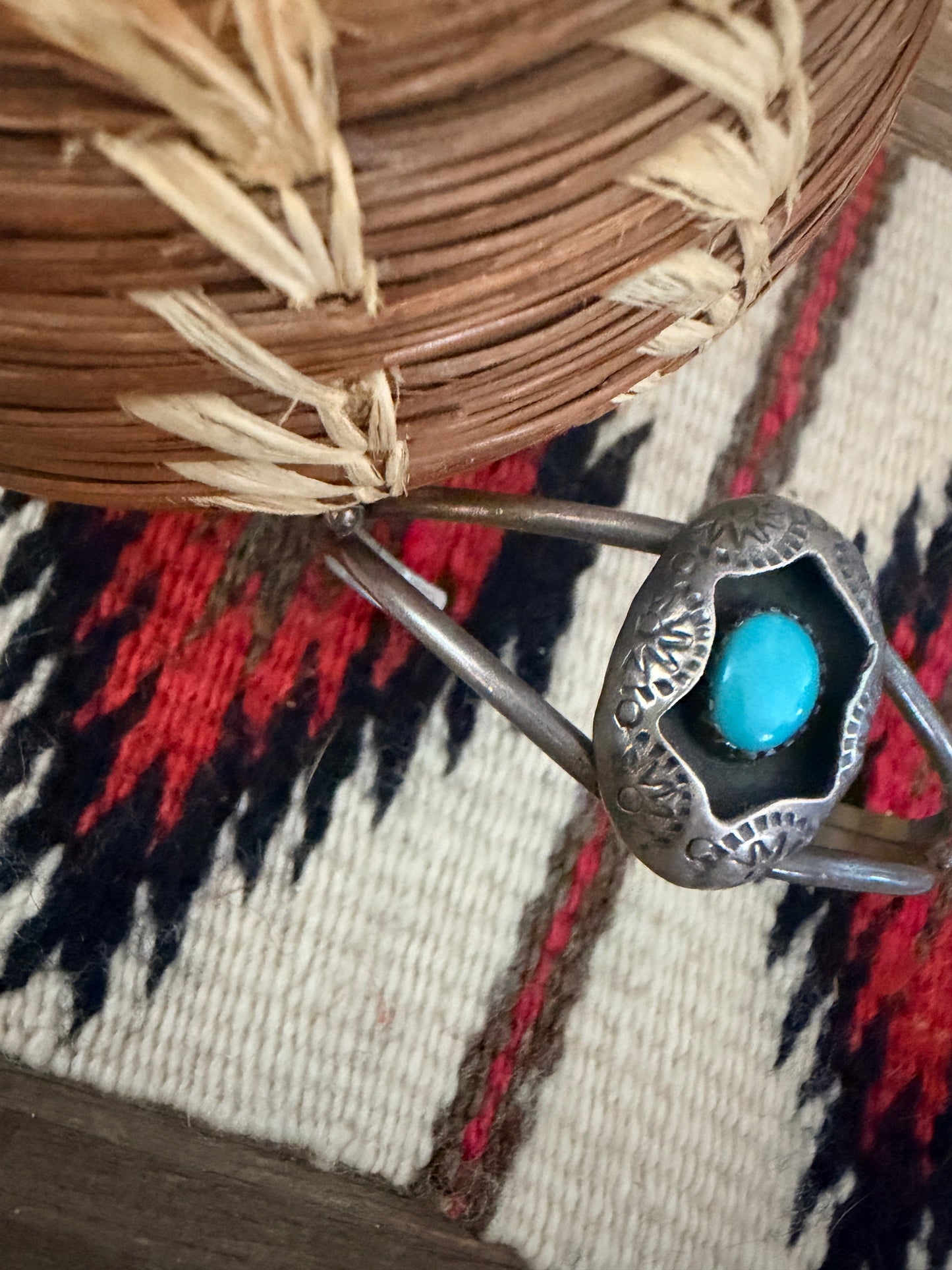 Handcrafted Old Pawn Sterling Silver & Turquoise Cuff Bracelet
