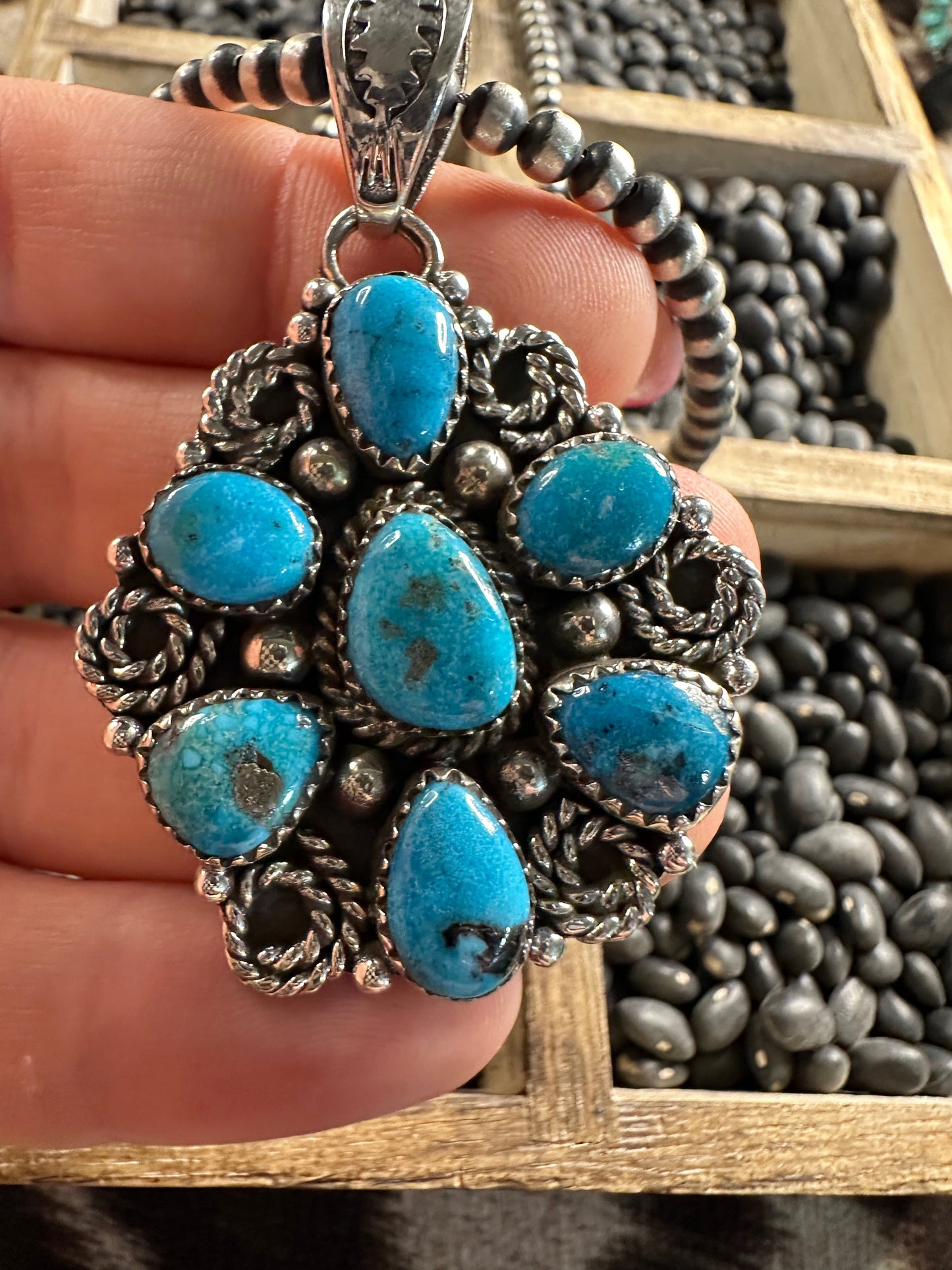 Handmade Sterling Silver & Turquoise Cluster Pendant