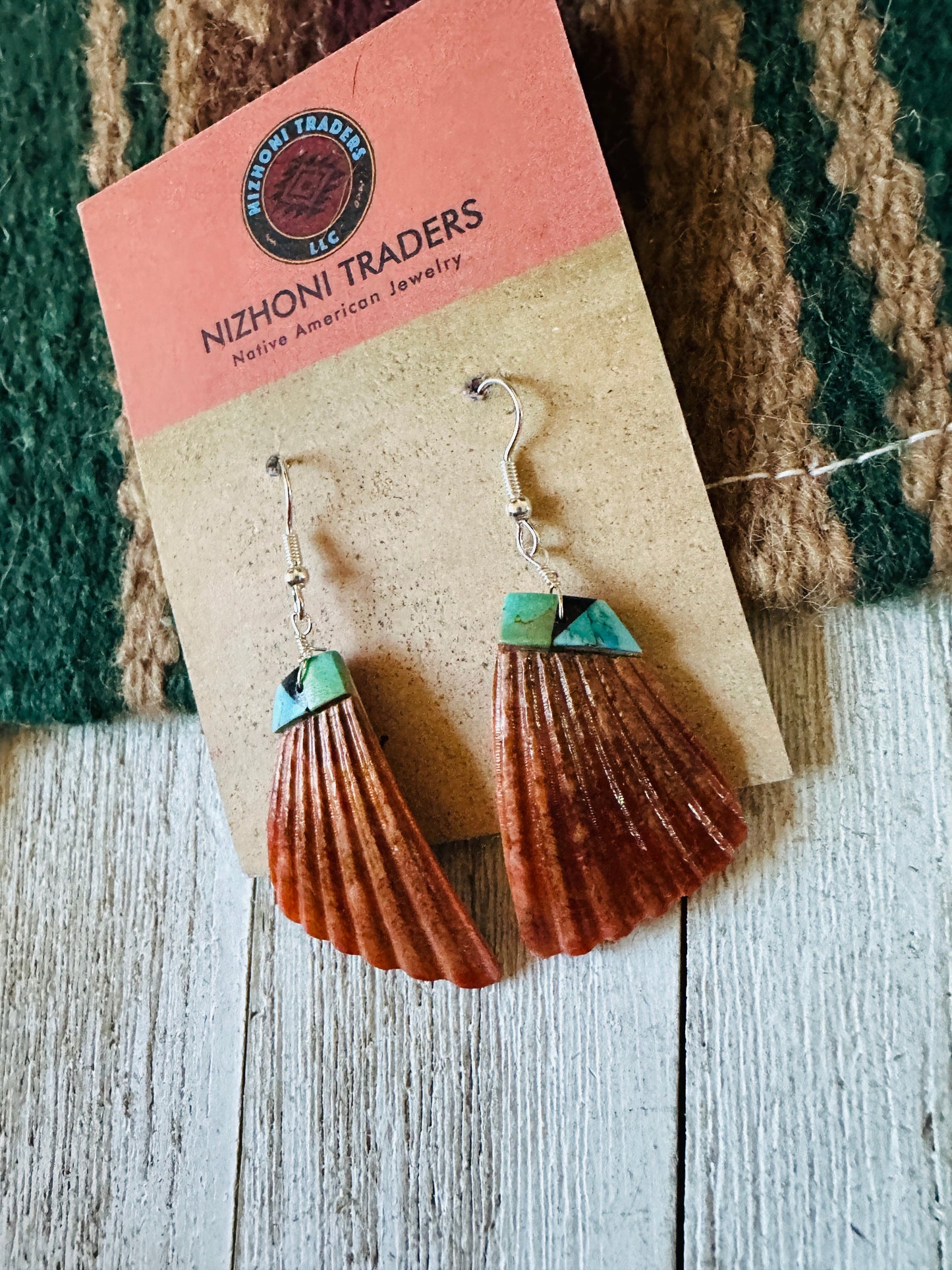Handcrafted Shell & Turquoise Feather Dangle Earrings