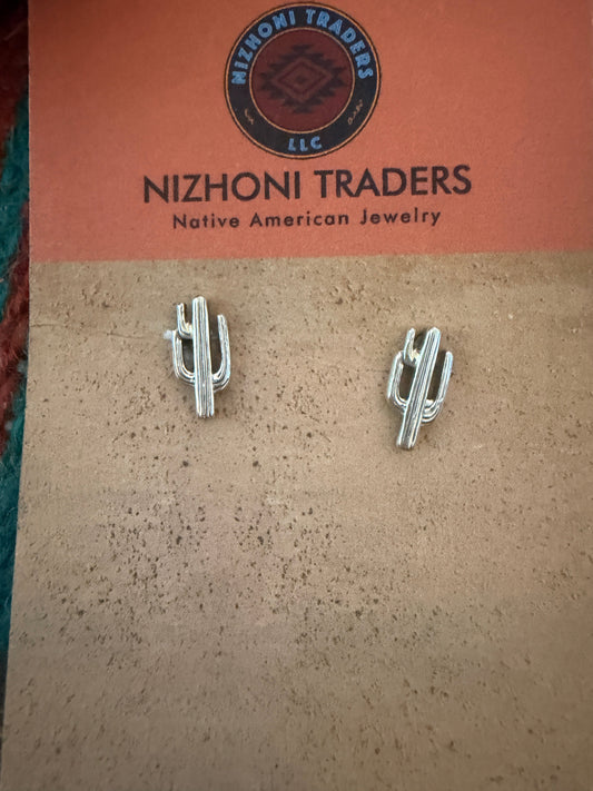 Handcrafted Sterling Silver Cactus Stud Earrings