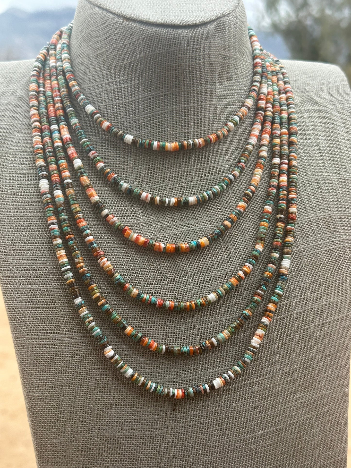 Handcrafted Kingman Turquoise & Spiny Sterling Silver 5mm Beaded Necklace