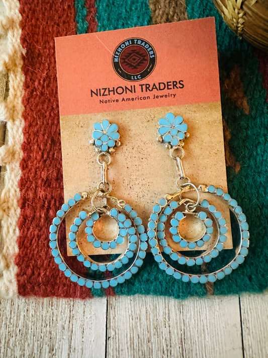 Handcrafted Sterling Silver & Turquoise Inlay Dangle Earrings
