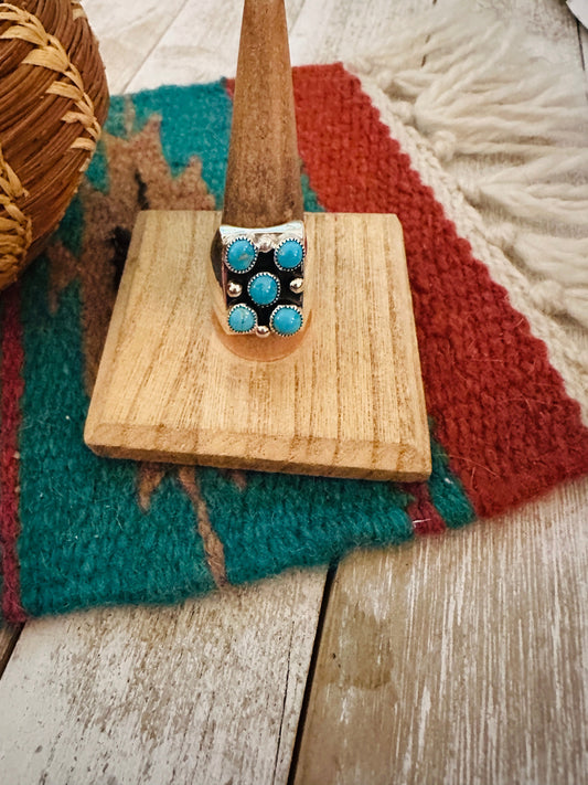 Handcrafted Sterling Silver & Kingman Turquoise Men’s Ring Size 10.25