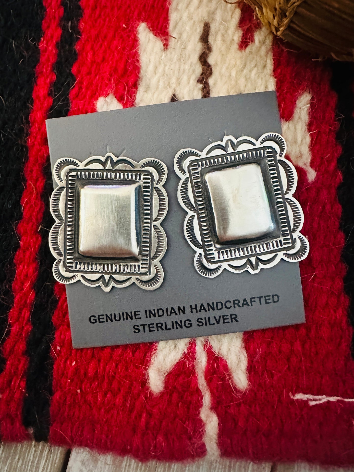 Handcrafted Sterling Silver Concho Post Earrings by Leander Tahe