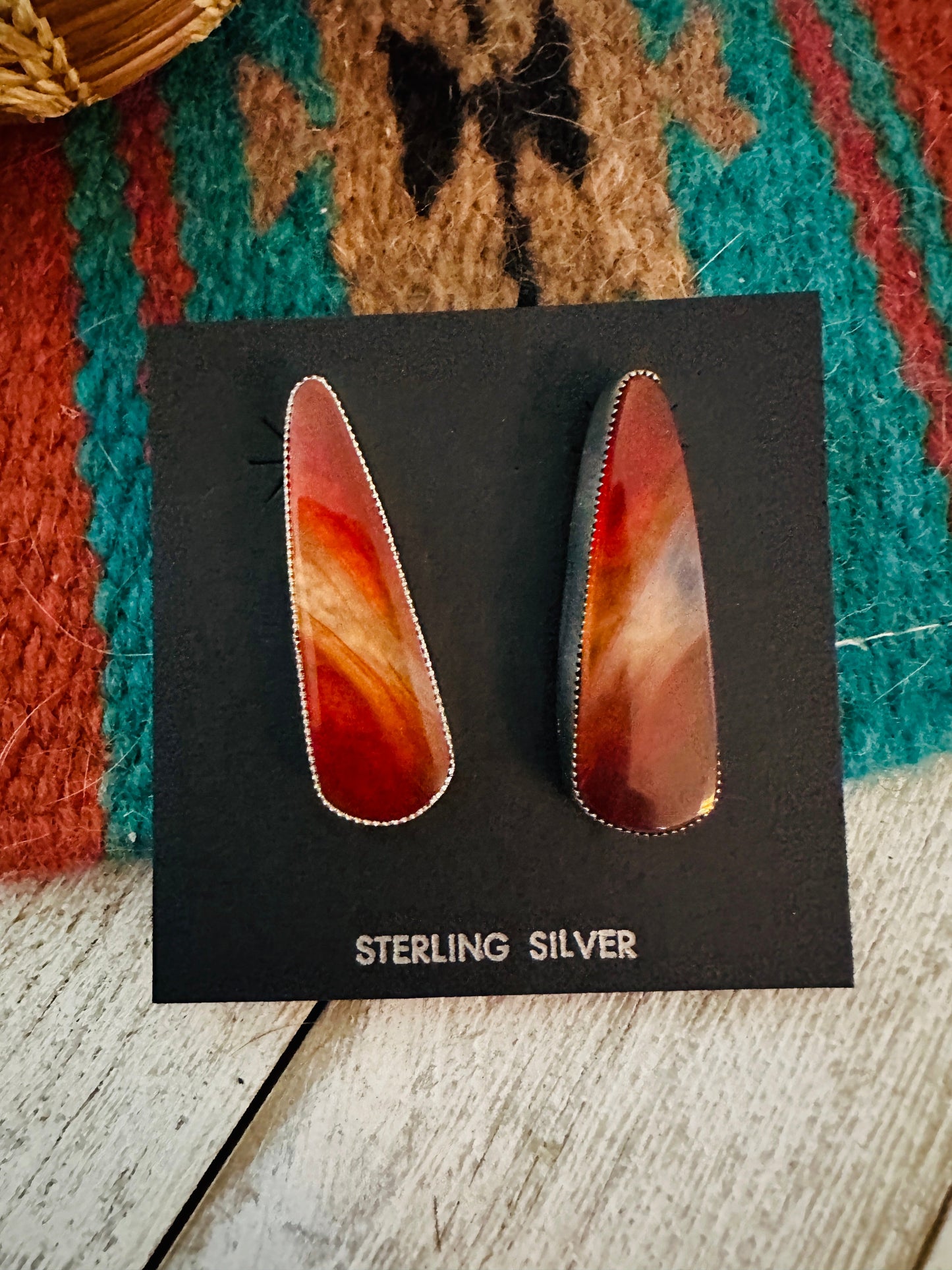 Handcrafted Jasper Sterling Silver Post Earrings Signed
