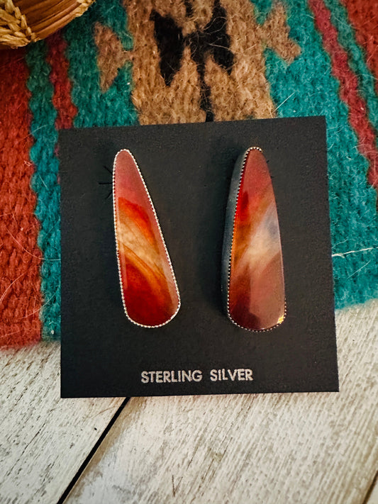 Handcrafted Jasper Sterling Silver Post Earrings Signed