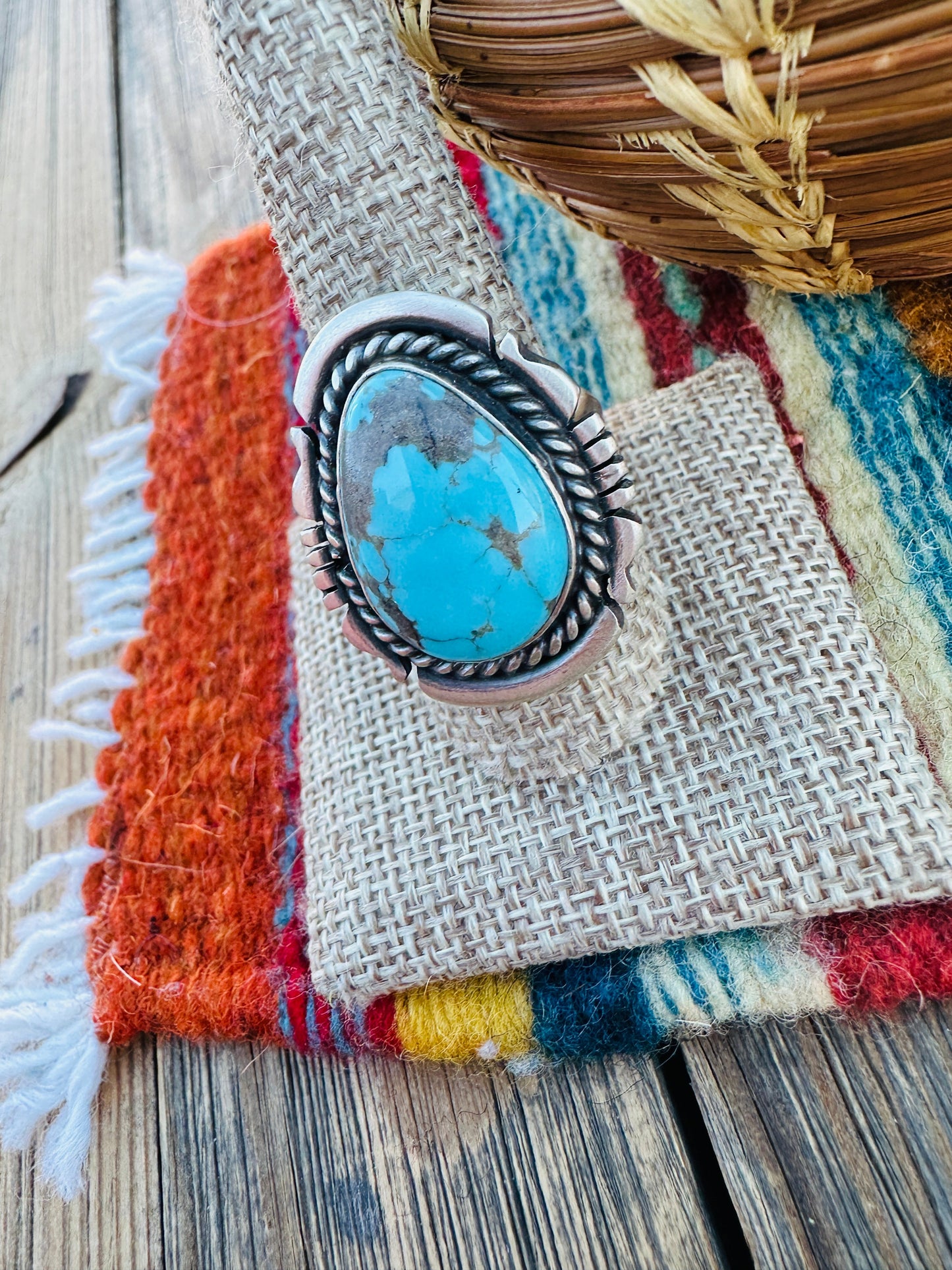 Handcrafted Turquoise & Sterling Silver Adjustable Ring