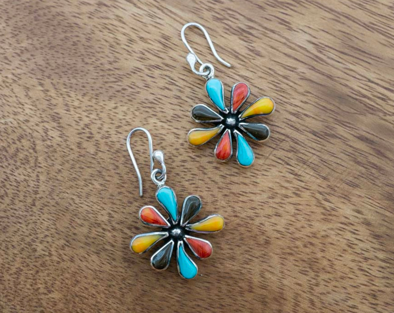 Turquoise Spiny Onyx Daisy Sterling Silver Dangle Earrings