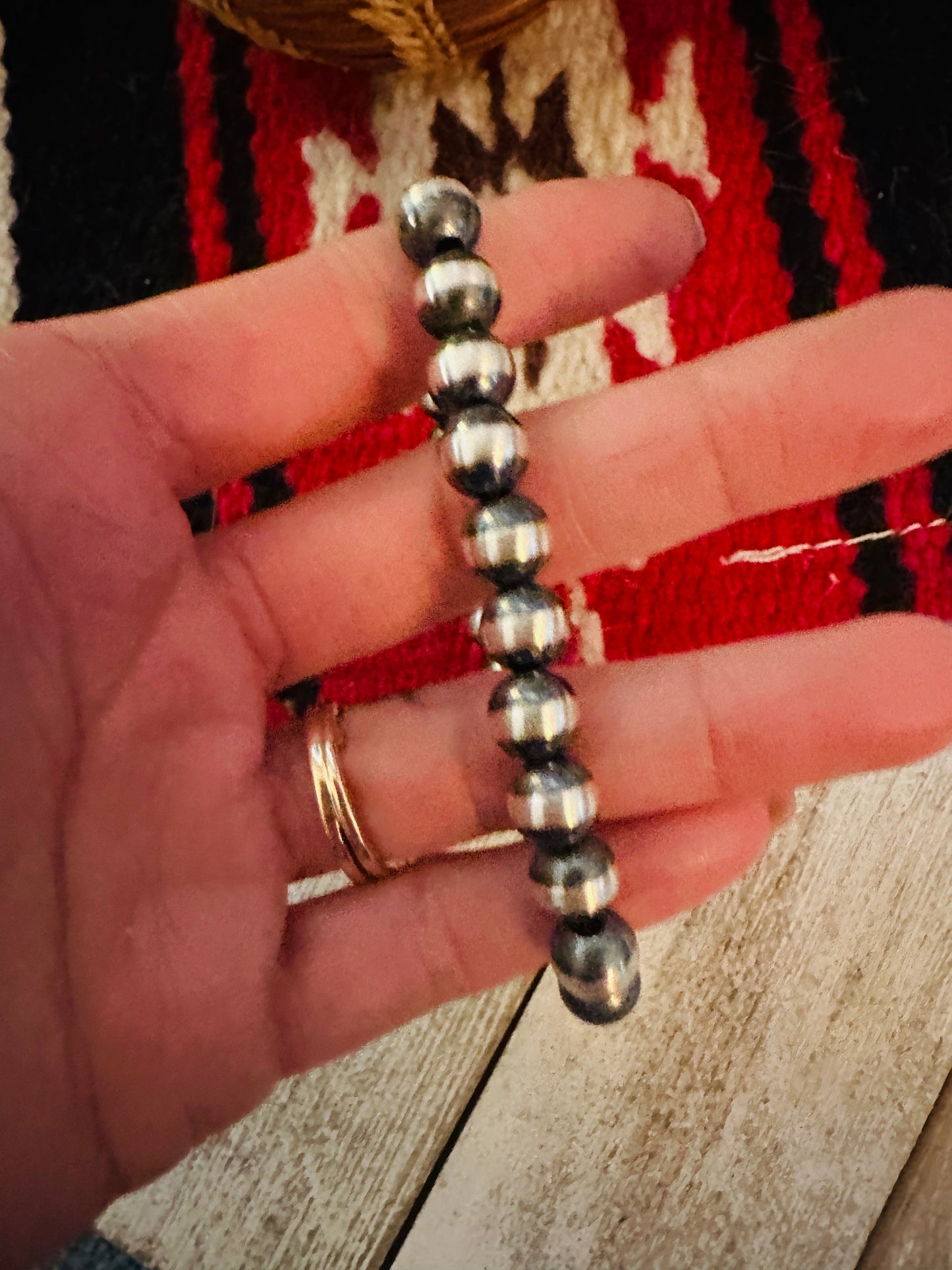 Handcrafted 6mm Sterling Silver Pearl Beaded Bracelet 7 inch
