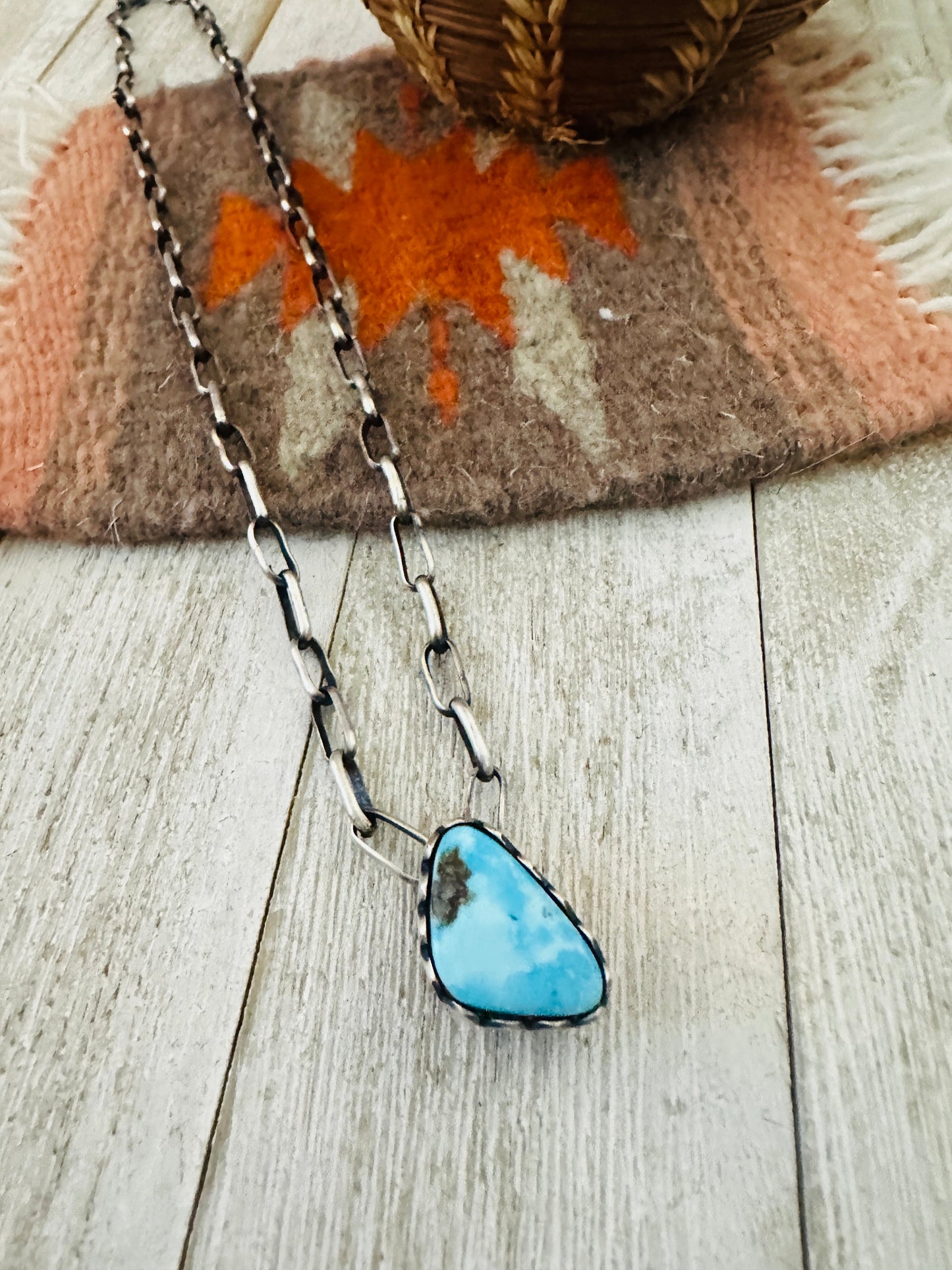 Handcrafted Golden Hills Turquoise & Sterling Silver Paper Clip Chain Necklace