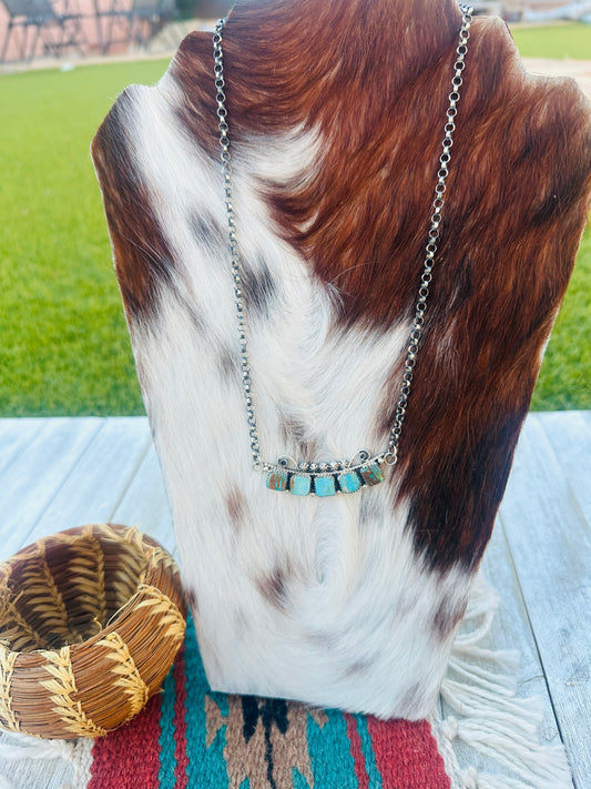 Handcrafted Turquoise & Sterling Silver Bar Necklace by Jacqueline Silver