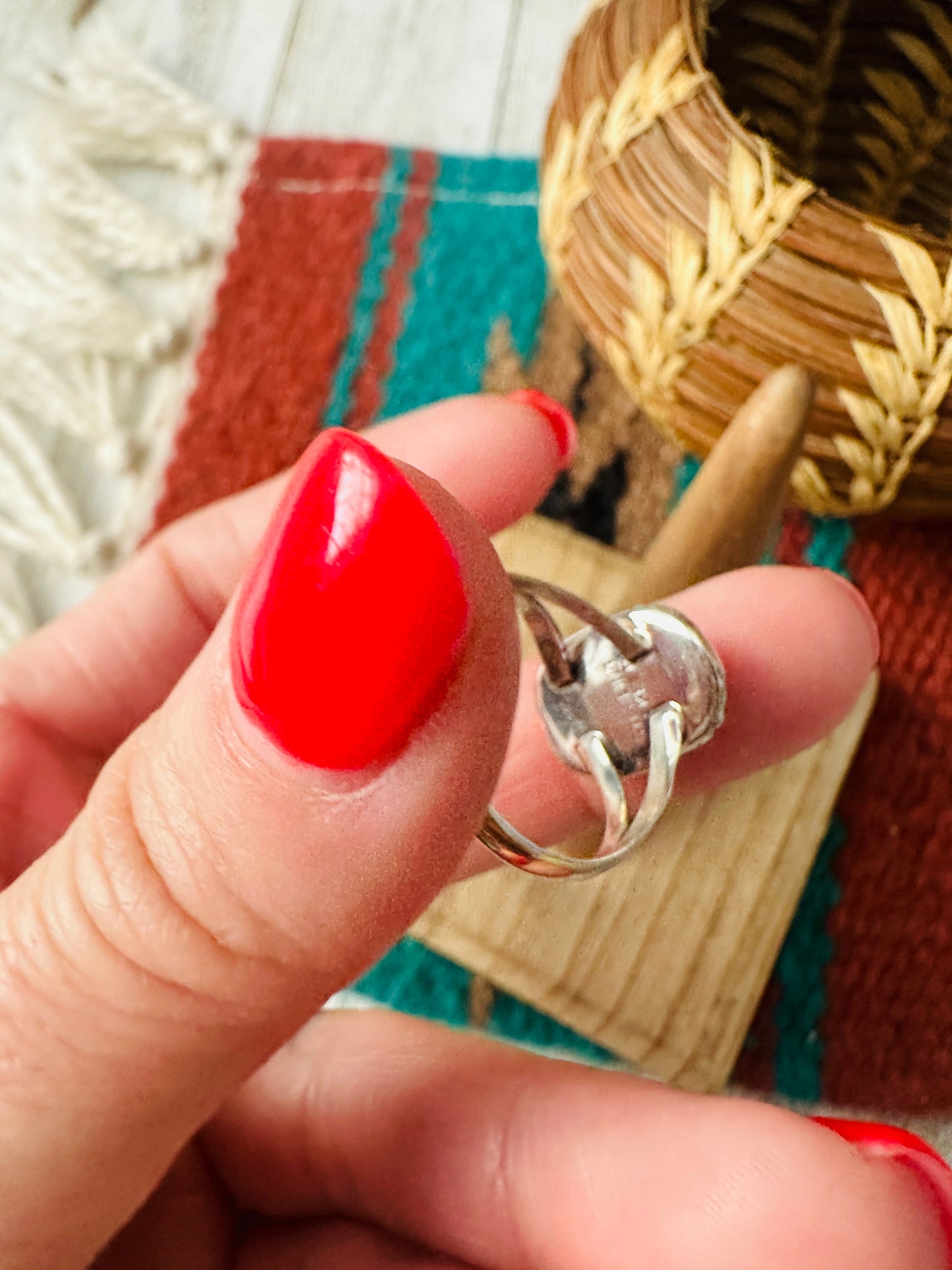 Navajo Coral & Sterling Silver Ring Size 7