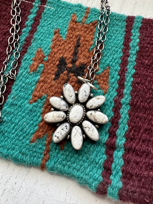 Handcrafted Handmade White Buffalo And Sterling Silver Cluster Necklace Signed