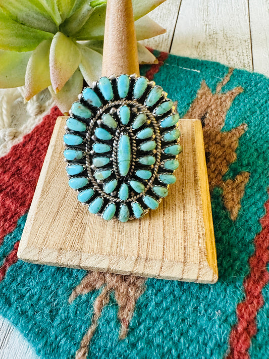 Handcrafted Turquoise & Sterling Silver Adjustable Cluster Ring