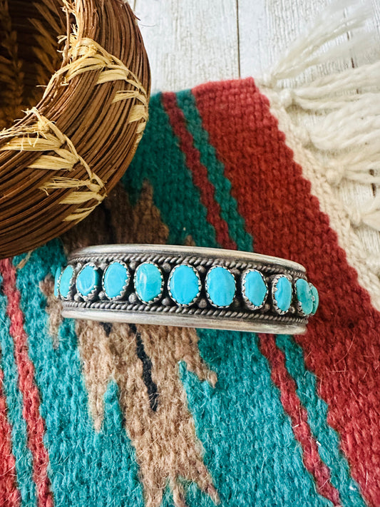 Old Pawn Handcrafted Sterling Silver & Turquoise Cuff Bracelet /