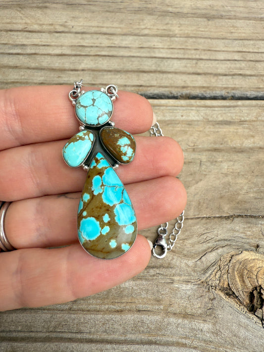 Handmade Sterling Silver Number 8 Turquoise 4 Stone Necklace