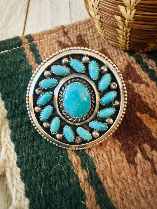 Handcrafted Sterling Silver & Kingman Turquoise Adjustable Ring