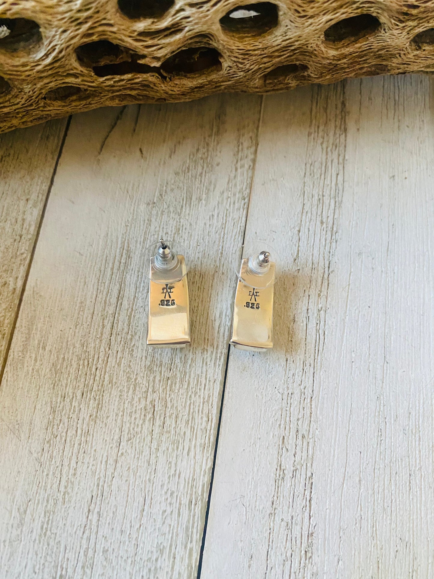 Handcrafted Multi Stone & Sterling Silver Inlay Dangle Earrings Signed